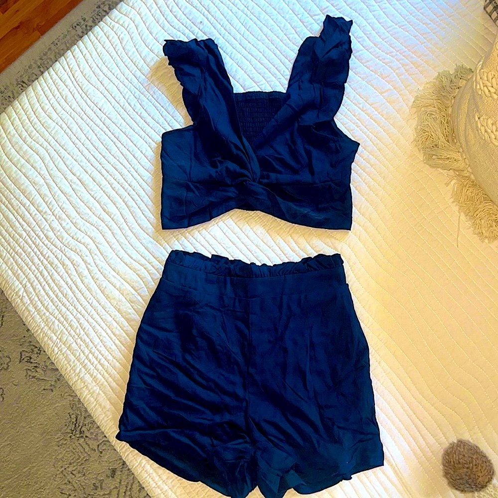 Two piece crop top and high waist shorts